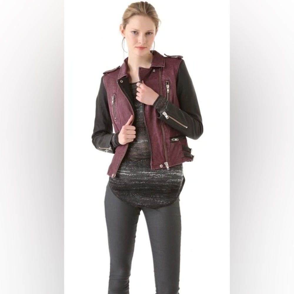 IRO Anabela Lamb Leather Bordeaux Jacket Zip Up SEE MEASUREMENTS FOR SIZING